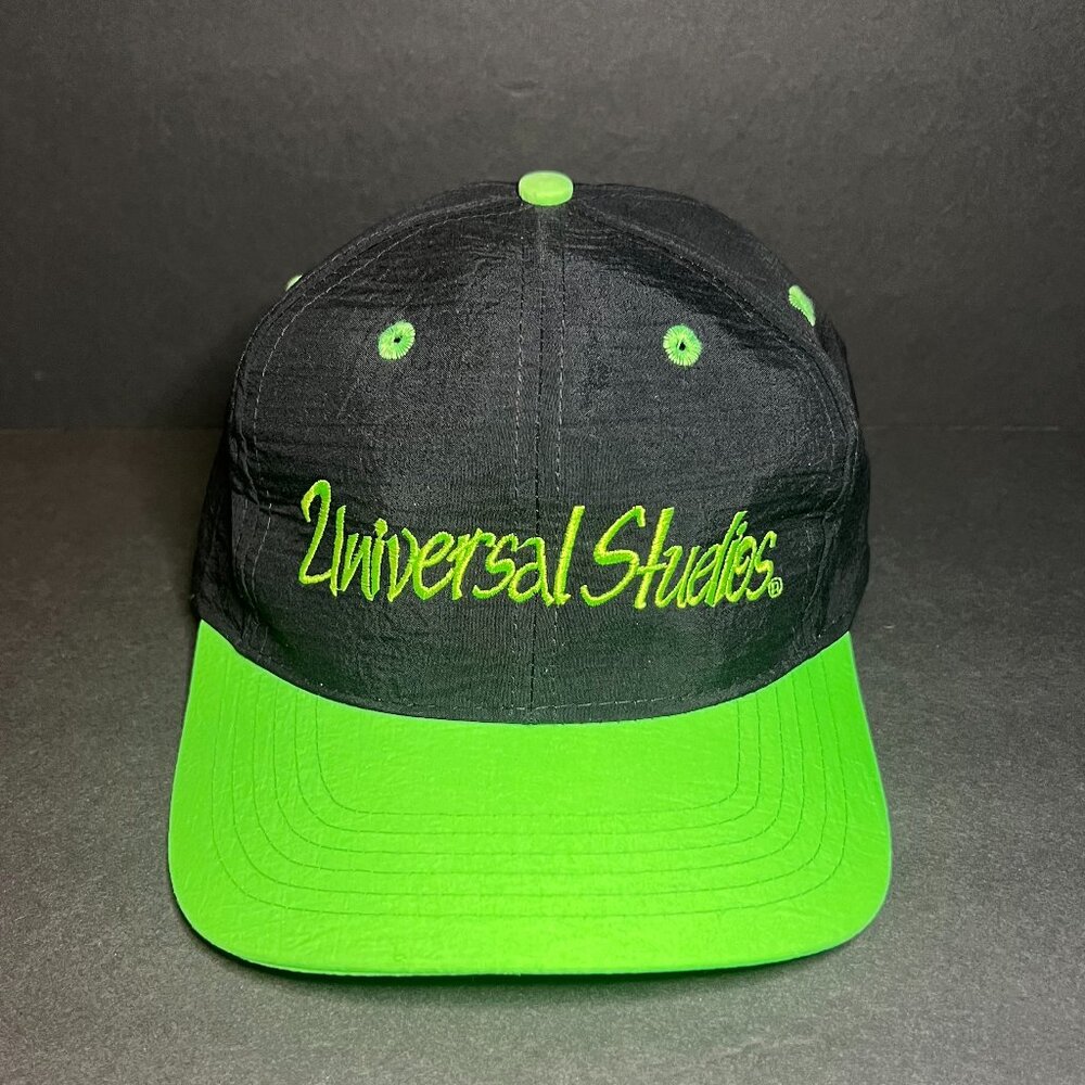 Vintage Retro Universal Studios Neon Green & Black Nylon Snapback Adjustable Hat